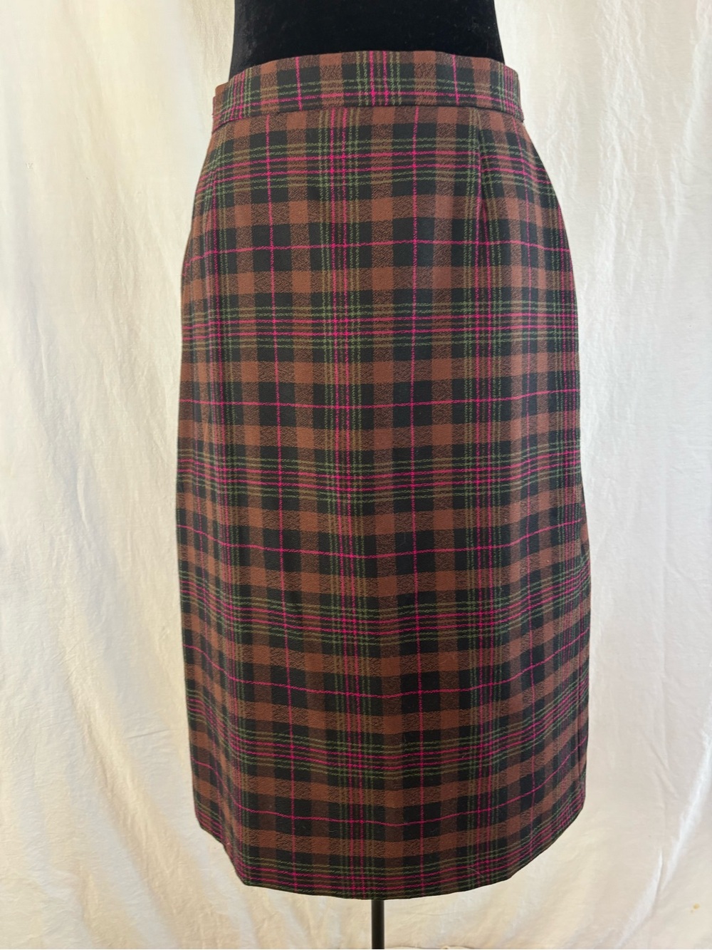 Vintage Wool Plaid Midi Skirt High Waisted Dark Academia Preppy Classic 14